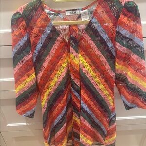 Stylest Multicolor Lace Stripe Swim Coverup - Red/Yellow/Blue